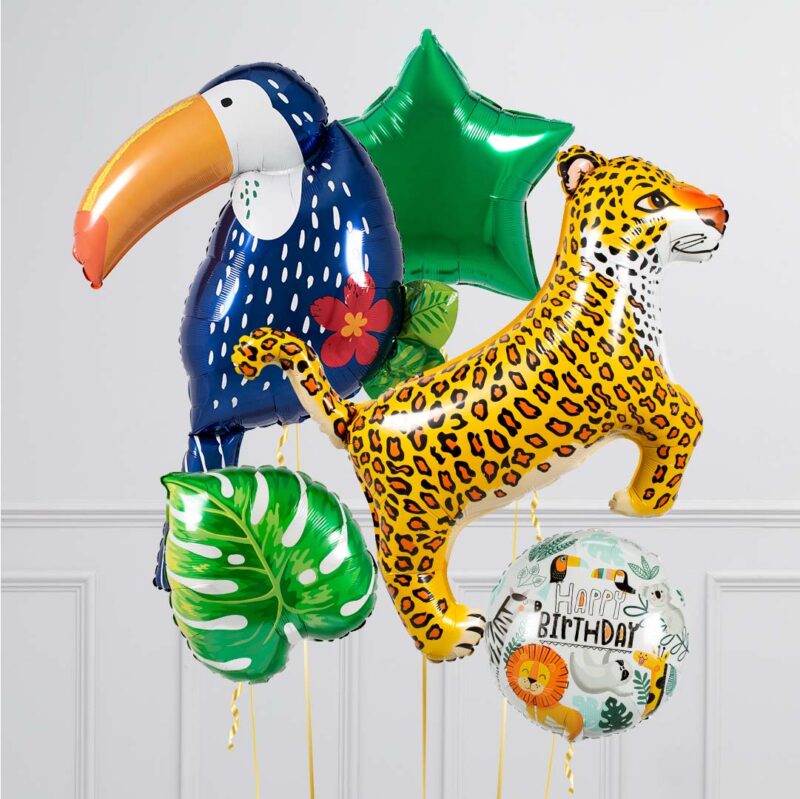 Jungle Leopard & Toucan Birthday Crazy Inflated Balloon Bunch