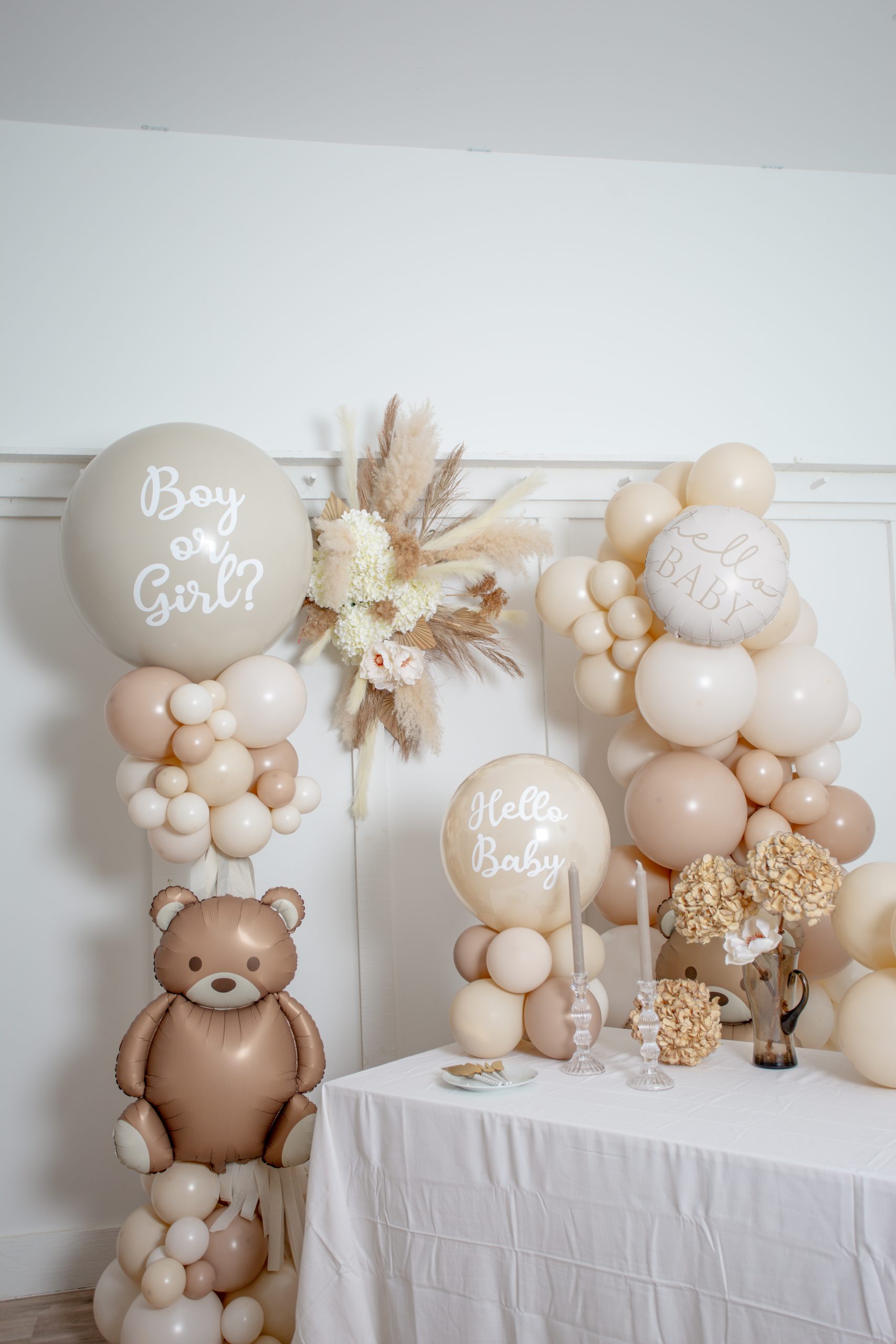 neutral beige cream baby shower balloons